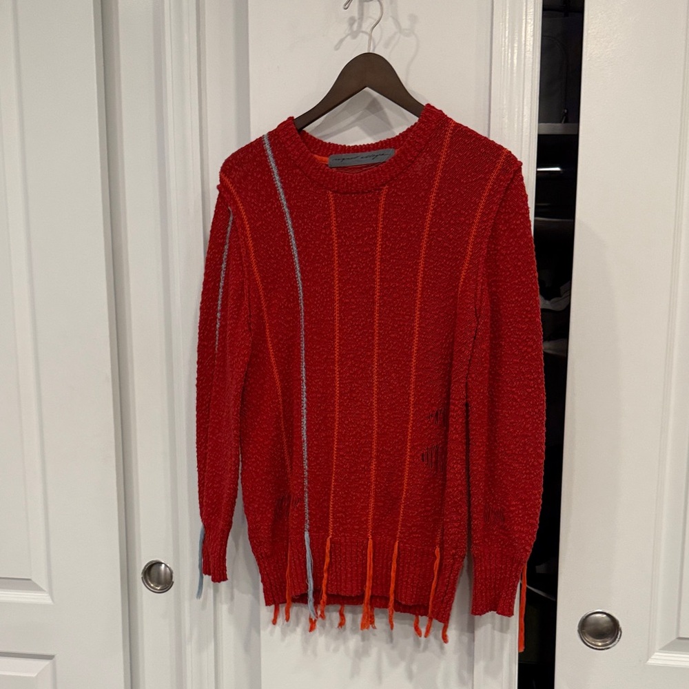 rag & bone Red and Gray Crewneck Sweater